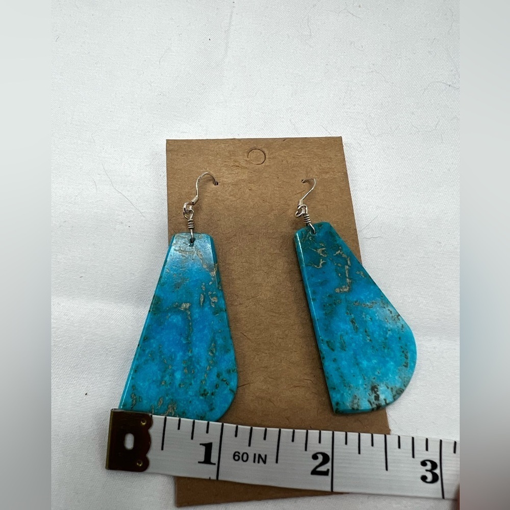 Turquoise Slab 925 Earrings Native American - Picture 6 of 6
